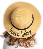C.C Girls Embroidered Sun Hat - Beach Baby (Natural)