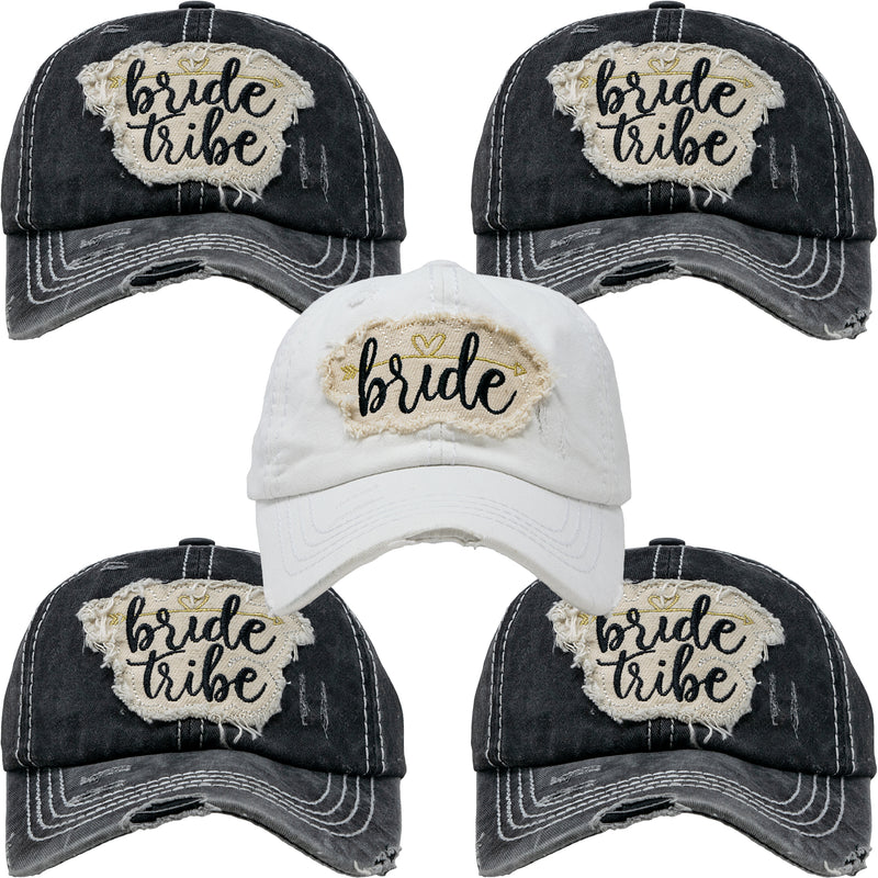 Bridal Hat Bundle: Bride, 4 Bride Tribe (Black)