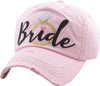 Distressed Bridal Baseball Cap- Bride w/Ring - Light Pink w/BLK