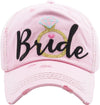 Distressed Bridal Baseball Cap- Bride w/Ring - Light Pink w/BLK