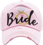Distressed Bridal Baseball Cap- Bride w/Ring - Light Pink w/BLK