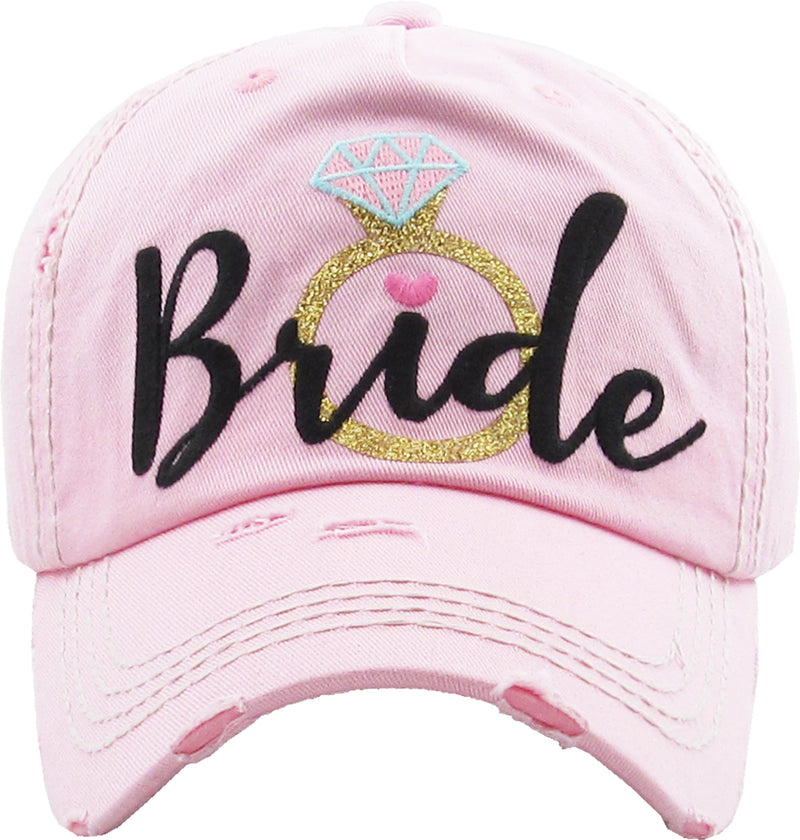 Distressed Bridal Baseball Cap- Bride w/Ring - Light Pink w/BLK