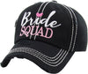 Distressed Bridal Baseball Cap - Bride Squad - BLACK