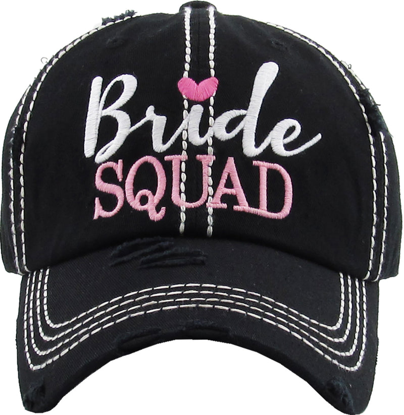 Distressed Bridal Baseball Cap - Bride Squad - BLACK