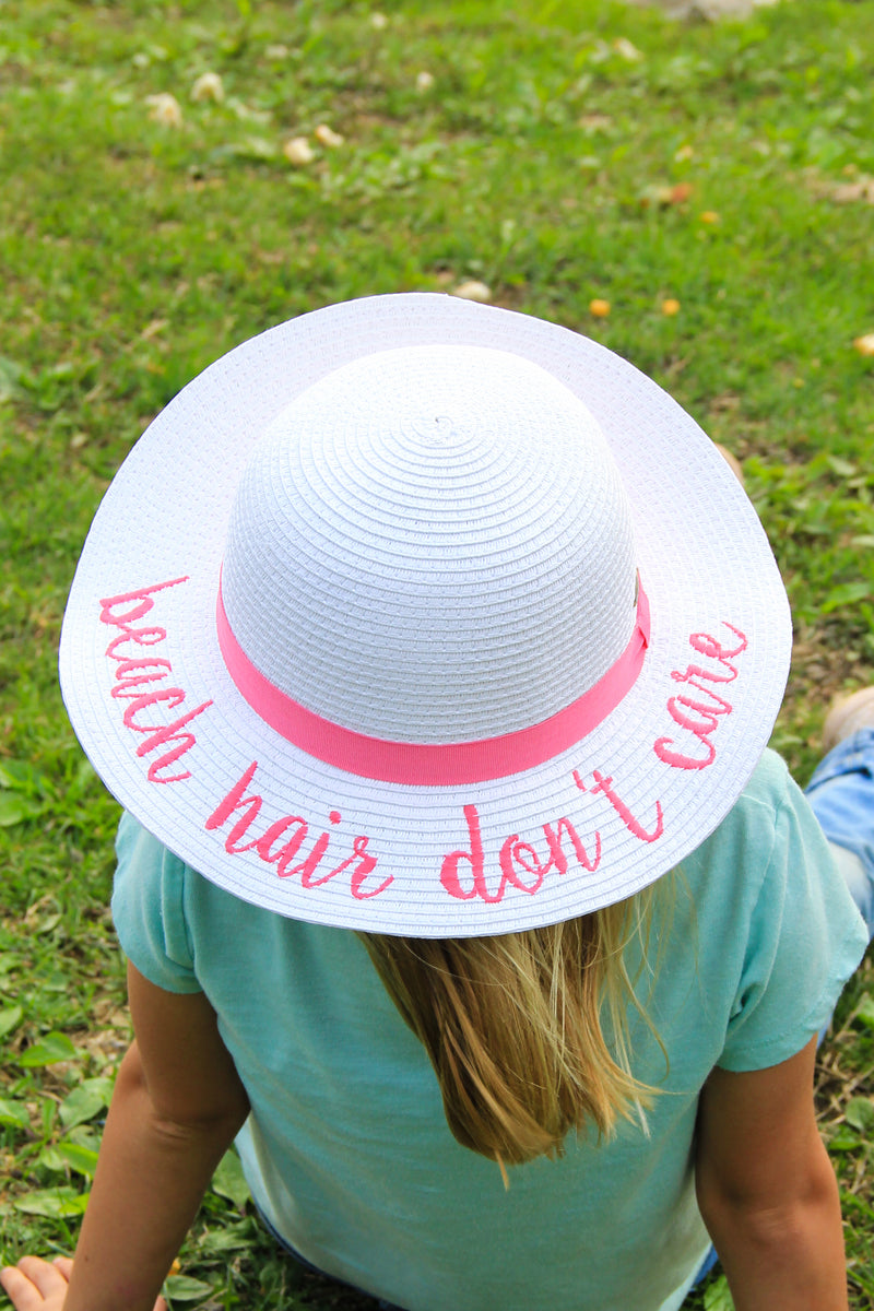 C.C Girls Embroidered Sun Hat - Beach Hair Don't Care (White)
