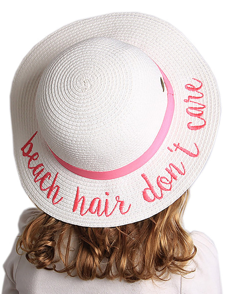 C.C Girls Embroidered Sun Hat - Beach Hair Don't Care (White)