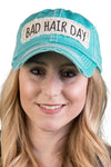 Distressed Patch Baseball Cap -Bad Hair Day (Turquoise)