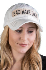 Distressed Patch Baseball Cap - Bad Hair Day (White)