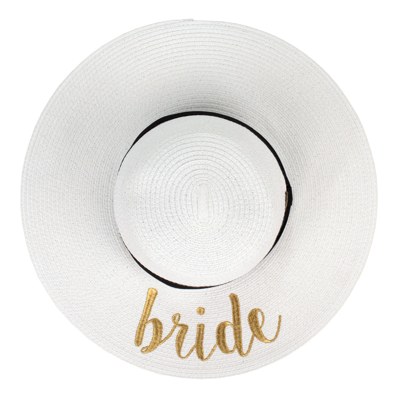 C.C Embroidered Sun Hat - Bride (White with Gold Lettering)