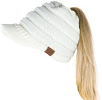 C.C. BeanieTail Women's Ponytail Cable Knit Beanie W/ Brim