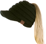 C.C. BeanieTail Women's Ponytail Cable Knit Beanie W/ Brim
