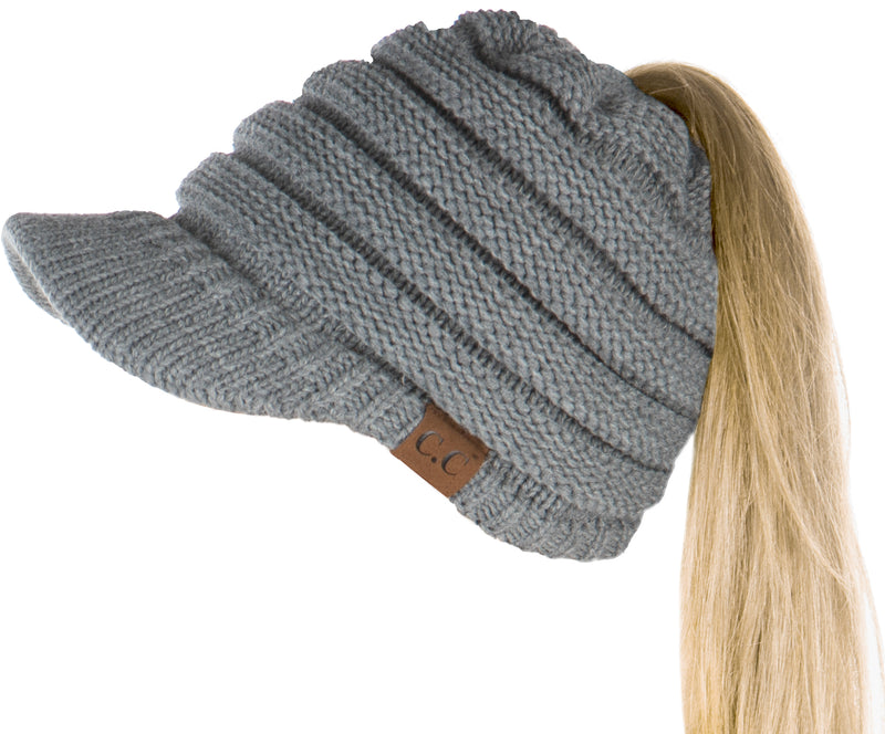 C.C. BeanieTail Women's Ponytail Cable Knit Beanie W/ Brim