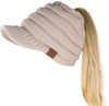 C.C. BeanieTail Women's Ponytail Cable Knit Beanie W/ Brim