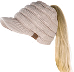 C.C. BeanieTail Women's Ponytail Cable Knit Beanie W/ Brim