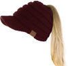 C.C. BeanieTail Women's Ponytail Cable Knit Beanie W/ Brim
