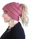 C.C. BeanieTail Women's Ponytail Cable Knit Beanie - Solid Colors