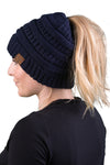 C.C. BeanieTail Women's Ponytail Cable Knit Beanie - Solid Colors