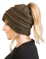 C.C. BeanieTail Women's Ponytail Cable Knit Beanie - Solid Colors
