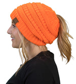 C.C. BeanieTail Women's Ponytail Cable Knit Beanie - Neon