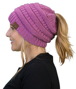 C.C. BeanieTail Women's Ponytail Cable Knit Beanie - Solid Colors