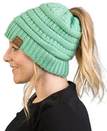 C.C. BeanieTail Women's Ponytail Cable Knit Beanie - Solid Colors