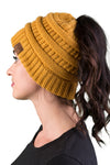 C.C. BeanieTail Women's Ponytail Cable Knit Beanie - Solid Colors