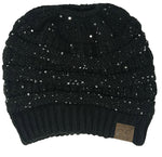 C.C. BeanieTail Women's Ponytail Cable Knit Beanie - Sequin