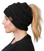 C.C. BeanieTail Women's Ponytail Cable Knit Beanie - Sequin