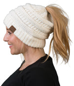 C.C. BeanieTail Women's Ponytail Cable Knit Beanie - Sequin