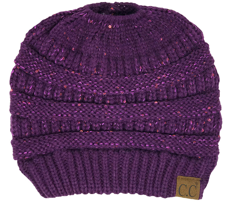 C.C. BeanieTail Women's Ponytail Cable Knit Beanie - Sequin