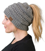 C.C. BeanieTail Women's Ponytail Cable Knit Beanie - Sequin