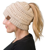 C.C. BeanieTail Women's Ponytail Cable Knit Beanie - Sequin