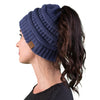 C.C. BeanieTail Women's Ponytail Cable Knit Beanie - Solid Colors