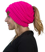 C.C. BeanieTail Women's Ponytail Cable Knit Beanie - Neon