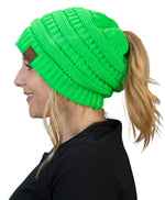 C.C. BeanieTail Women's Ponytail Cable Knit Beanie - Neon