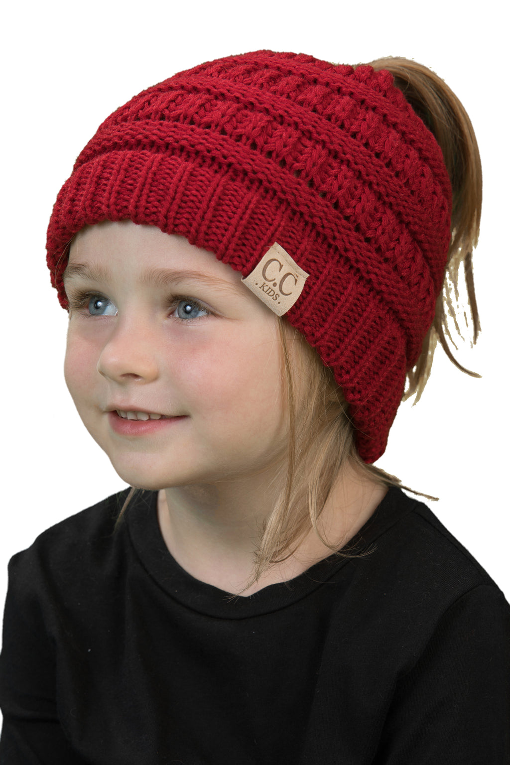 C.C. Kid's BeanieTail Ponytail Cable Knit Beanie - Solid Colors