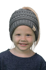 C.C. Kid's BeanieTail Ponytail Cable Knit Beanie - Solid Colors