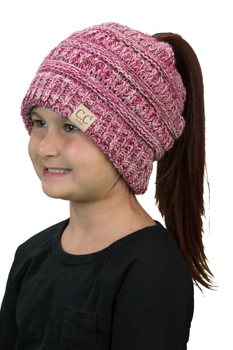 C.C. Kid's BeanieTail Ponytail Cable Knit Beanie - 4 Tone