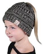 C.C. Kid's BeanieTail Ponytail Cable Knit Beanie - 4 Tone