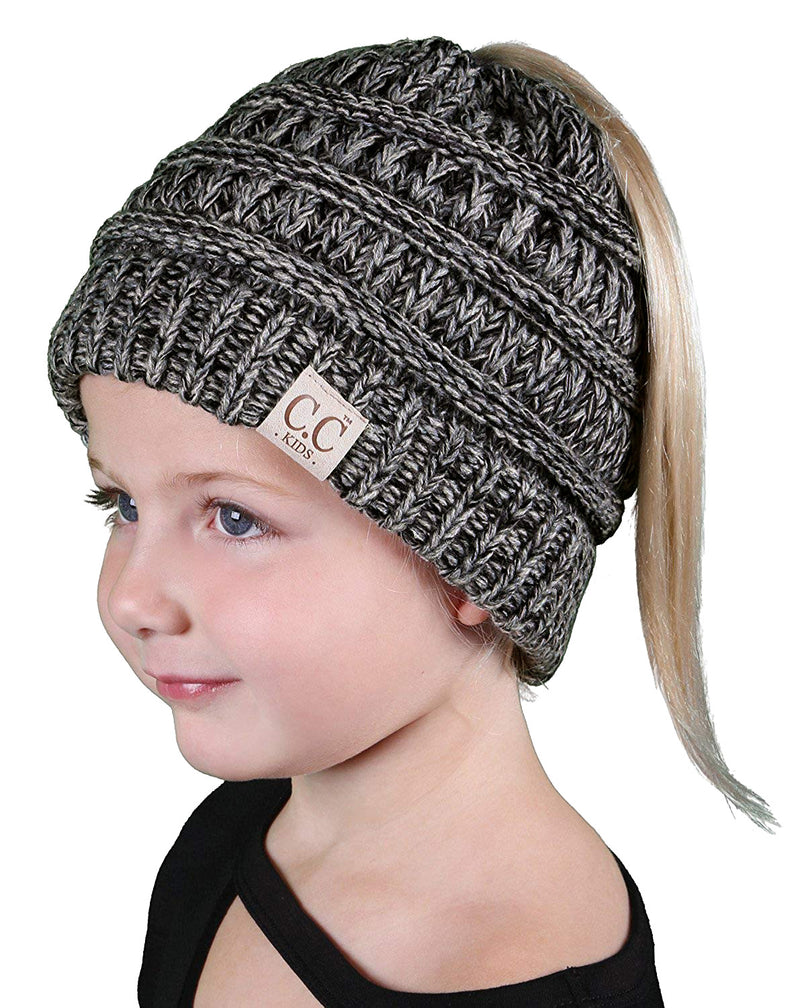 C.C. Kid's BeanieTail Ponytail Cable Knit Beanie - 4 Tone