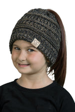 C.C. Kid's BeanieTail Ponytail Cable Knit Beanie - 4 Tone