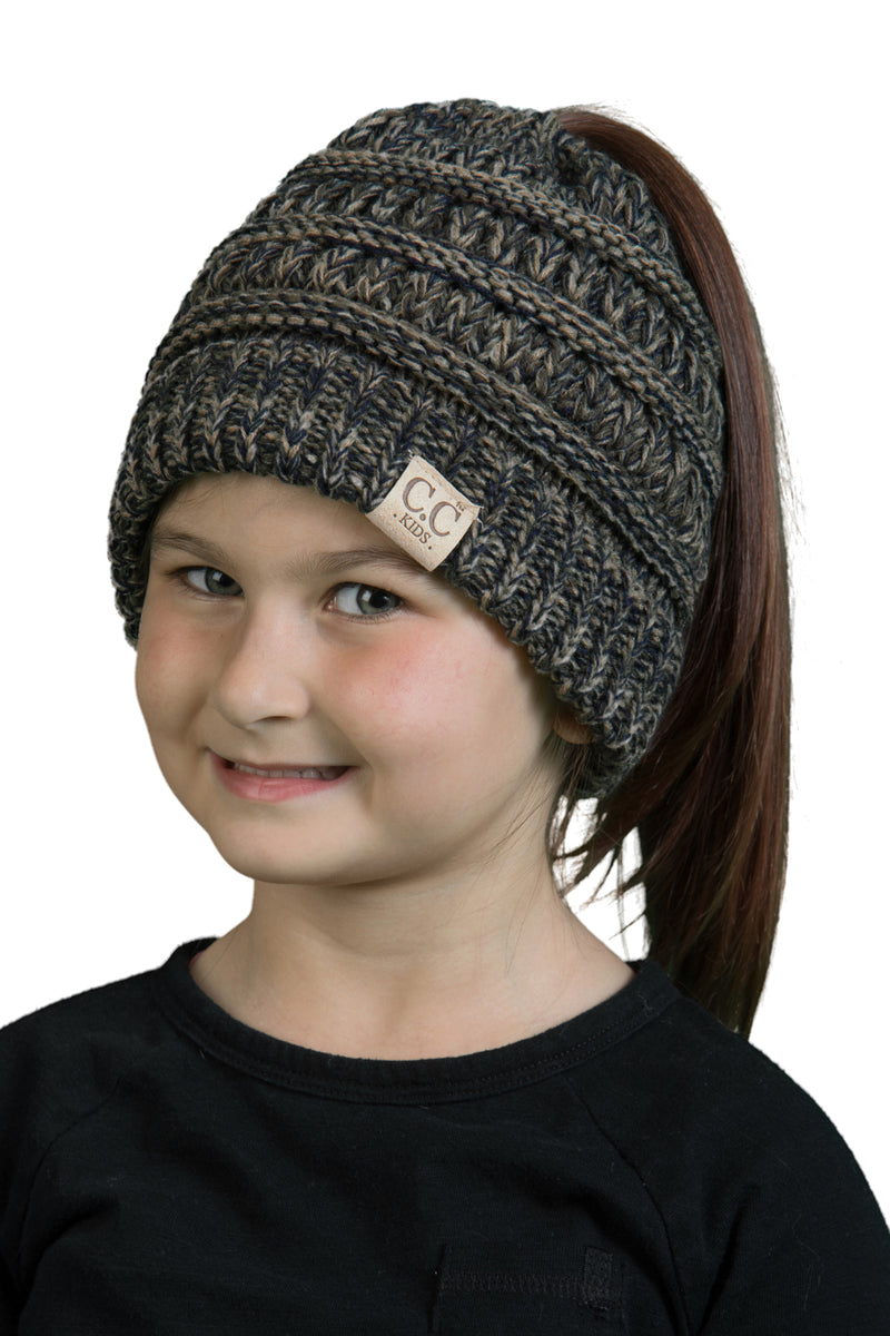 C.C. Kid's BeanieTail Ponytail Cable Knit Beanie - 4 Tone