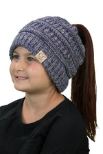 C.C. Kid's BeanieTail Ponytail Cable Knit Beanie - 4 Tone
