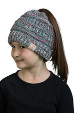 C.C. Kid's BeanieTail Ponytail Cable Knit Beanie - 4 Tone