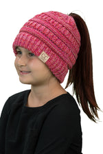 C.C. Kid's BeanieTail Ponytail Cable Knit Beanie - 4 Tone