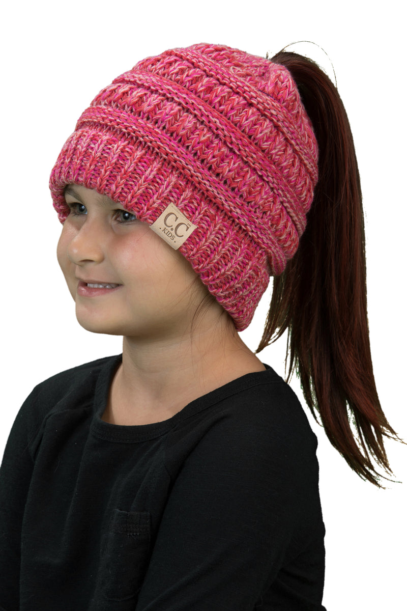 C.C. Kid's BeanieTail Ponytail Cable Knit Beanie - 4 Tone