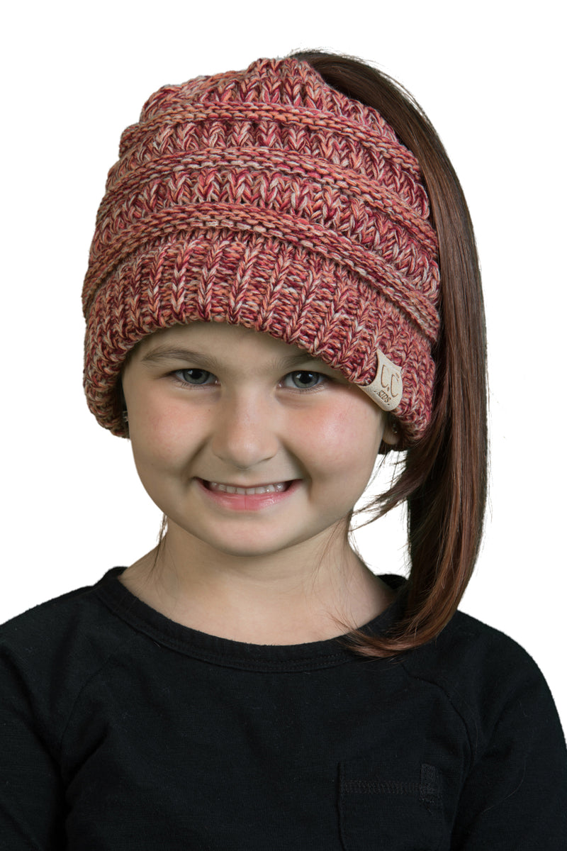 C.C. Kid's BeanieTail Ponytail Cable Knit Beanie - 4 Tone