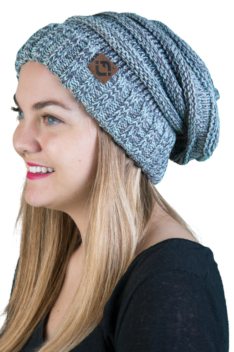 Funky Junque's FJ Knit Cap Women's/Men's Winter Hat Oversized Slouchy Beanie - Hint of Mint Mix