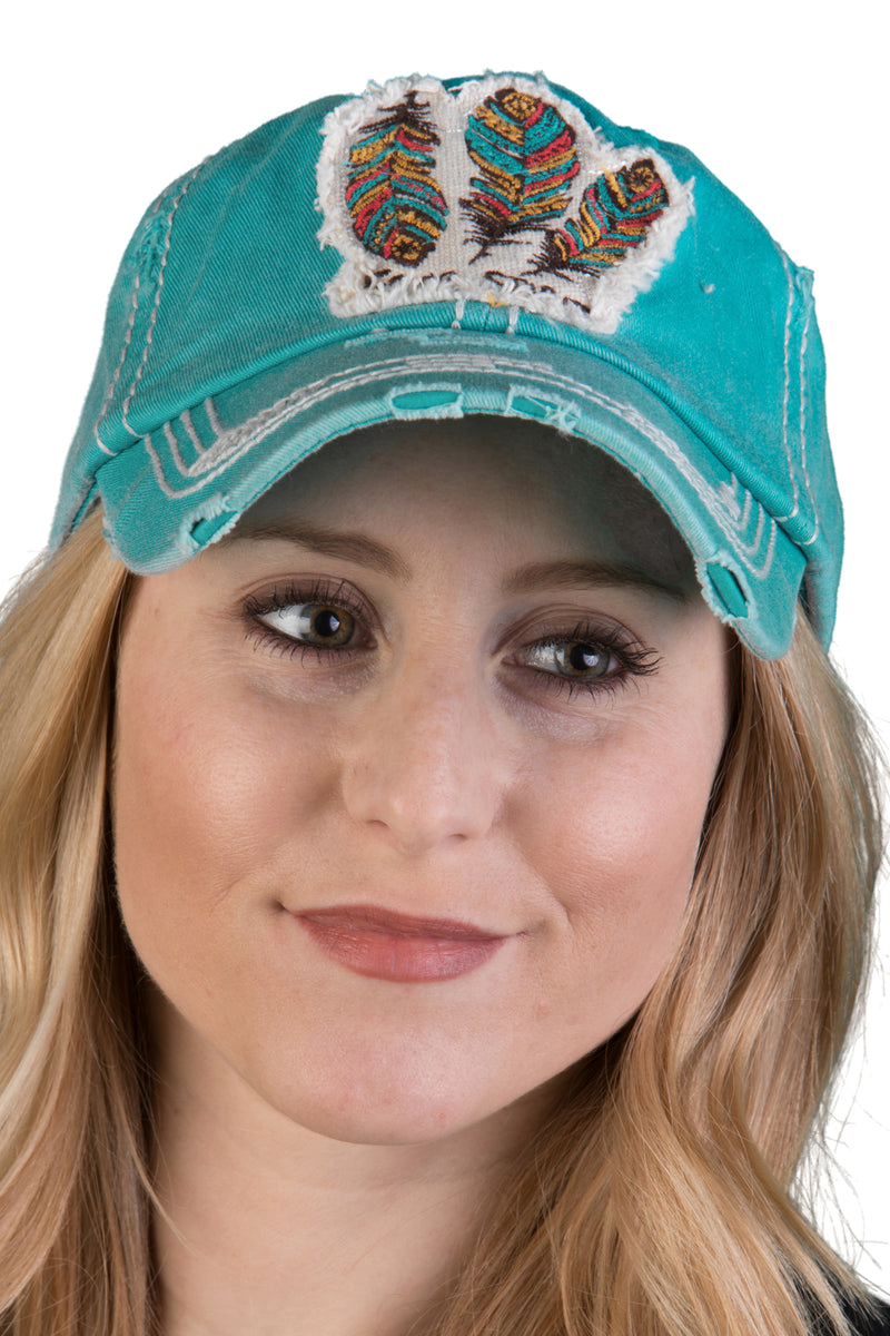 Distressed Patch Baseball Cap - Free Spirit (Turquoise)
