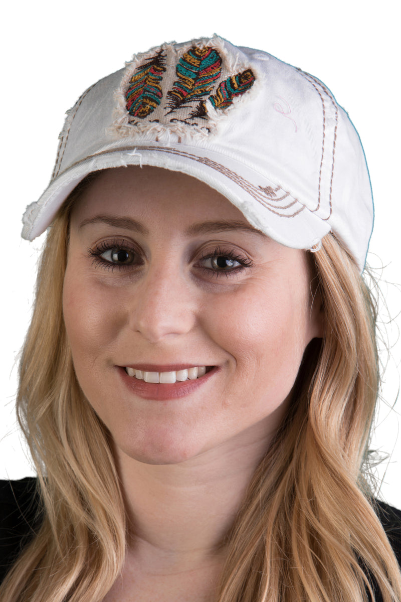 Distressed Patch Baseball Cap - Free Spirit (White)